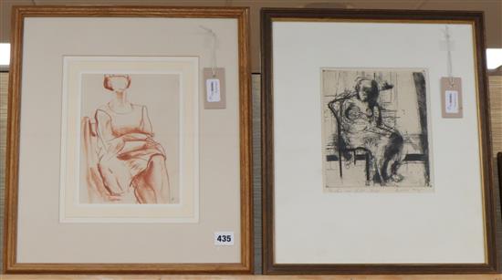 Martin Froy (1926-2017), Mother and child, signed proof etching, 22 x 16cm and a Jean Shepherd sanguine portrait, 20 x 18cm